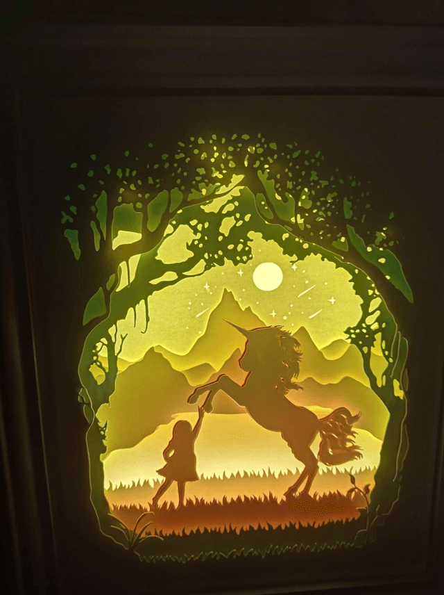 Boîte à lumière &quot;Licorne et petite fille&quot;